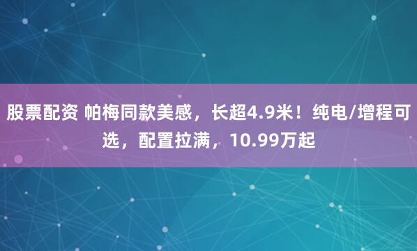 股票配资 帕梅同款美感，长超4.9米！纯电/增程可选，配置拉满，10.99万起
